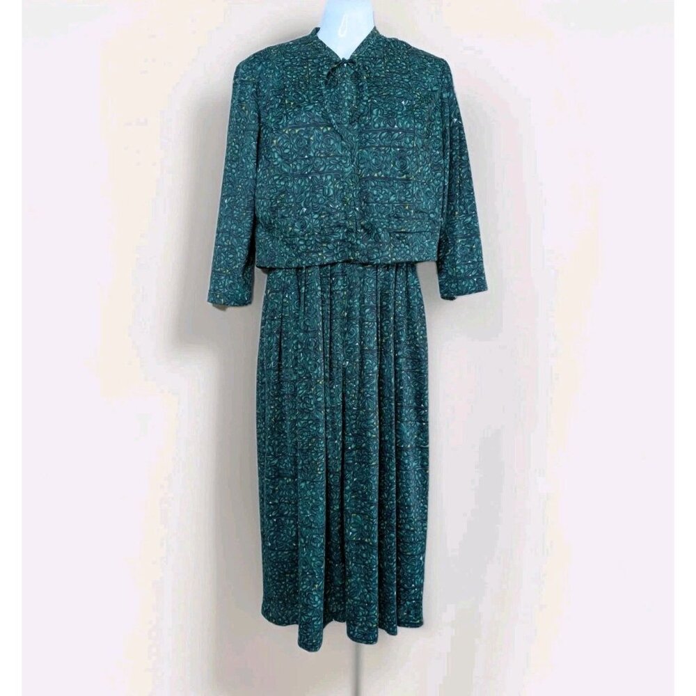 Vintage 60s Soft Nylon Shelton Stroller Green Retro Floral 2 Piece Dress Set A1